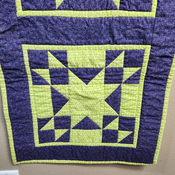 Handmade Purple/Lime Green Quilted Wall Hanging/Runner 17x44" - Picture 4 of 5